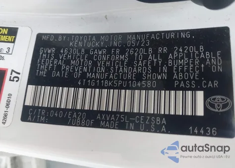 2023 Toyota Camry Se Awd z USA, uszkodzony, nr VIN 4T1G11BK5PU104580